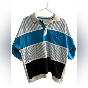 Vintage 80s 90s Ash Creek Trading XL Athletic Sweat Polo Shirt Teal Black